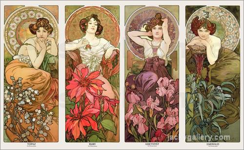 The precious stones and flowers, Alphonse Mucha painting